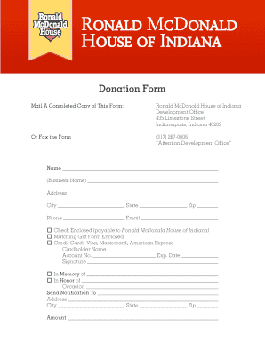 Ronald McDonald House of Indiana Donation Form