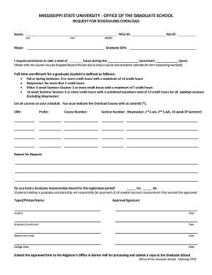 Mississippi State University Graduate Overload Request