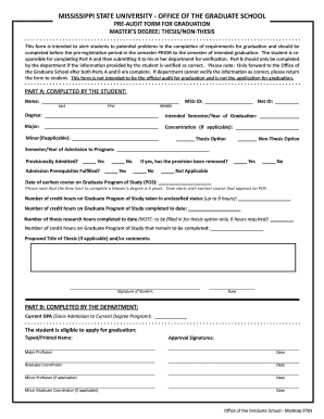 Mississippi State University Pre-Audit Form for Graduation