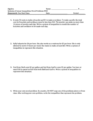 Algebra Systems of Linear Inequalities Worksheet