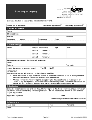 Extra Dog on Property Application