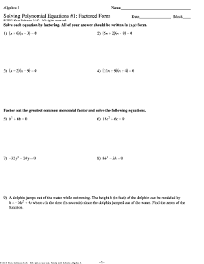 Algebra 1 Solving Polynomial Equations Worksheet