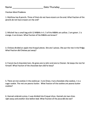 Fraction Word Problems Worksheet