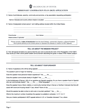 Missionary Cooperation Plan MCP application - archdenorg