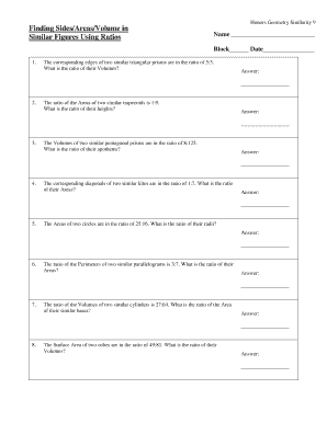 Honors Geometry Similarity Worksheet