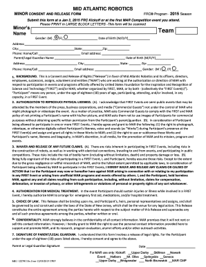 Minor Consent and Release Form for FRC Program
