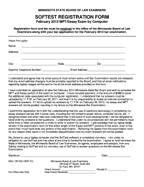 Minnesota Bar Exam SofTest Registration Form