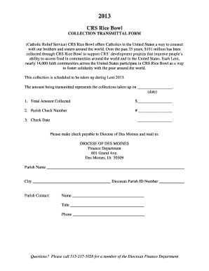 CRS Rice Bowl Collection Transmittal Form