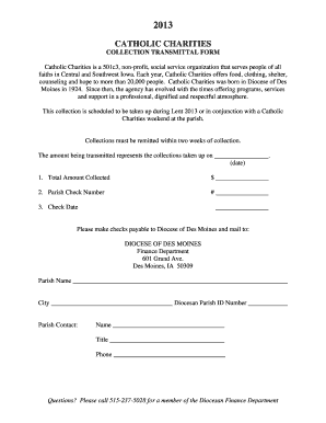 Catholic Charities Collection Transmittal Form