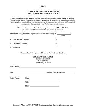 Catholic Relief Services Collection Transmittal Form