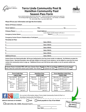 San Rafael Community Pool Season Pass Form