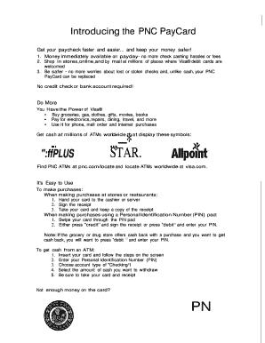 PNC PayCard Application Form
