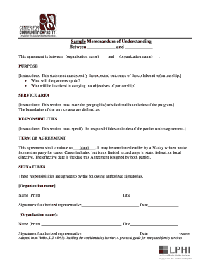 Sample of mou - Sample Memorandum of Understanding Between and This agreement is between (organization name) and (organization name) - lphi