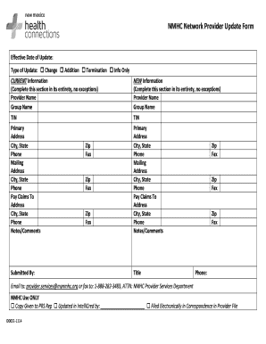 NMHC Network Provider Update Form