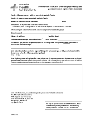 Formulario de solicitud de apelación/queja del asegurado y para nombrar un representante autorizado