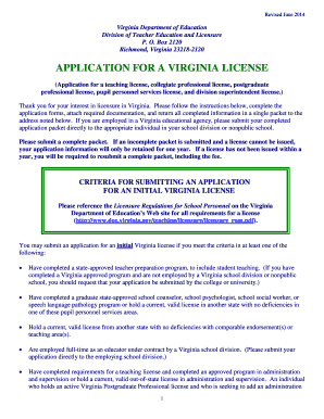 Virginia Teaching License Application