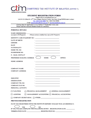 Chartered Tax Institute of Malaysia Student Registration Form