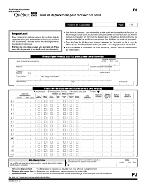 Formulaire de réclamation pour frais de déplacement pour recevoir des soins