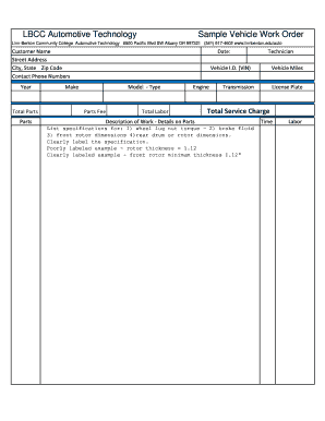 Work order letter format pdf - LBCC Automotive Technology Sample Vehicle Work Order - cf linnbenton