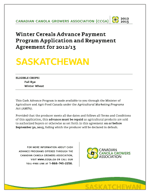 Canadian Canola Growers Association Winter Cereals Advance Application