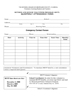 RSVP Volunteer Quarterly Attendance Form