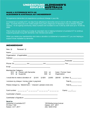 Alzheimer's Australia ACT Membership Form