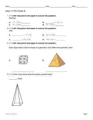 Unit 11 PC Form E Math Worksheet