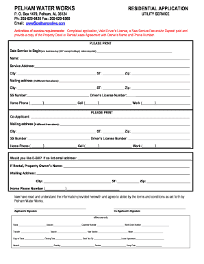 Pelham Water Works Residential Application