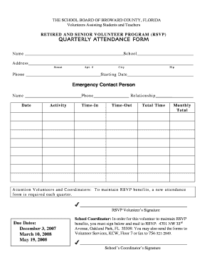 RSVP Quarterly Attendance Form