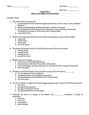 Food Service Industry Quiz