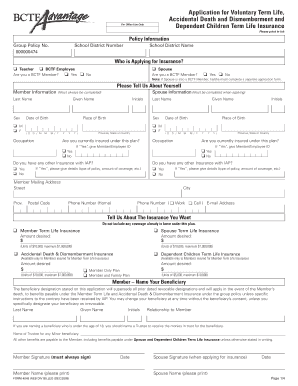 Application for Voluntary Term Life Insurance