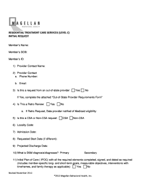 Residential Treatment Care Services Request Form
