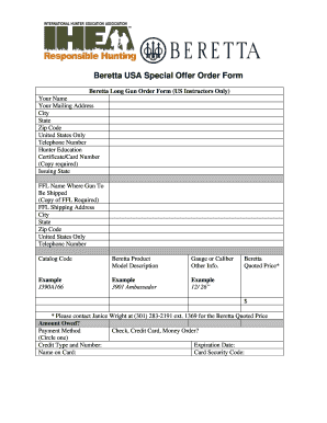 Beretta US Instructor Long Gun Order Form
