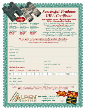 IHEA Certificate for Alpen Binoculars Discount