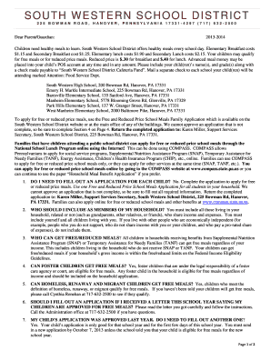 Free and Reduced Price School Meals Application