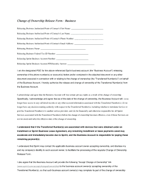 Change of Ownership Release Form - Business