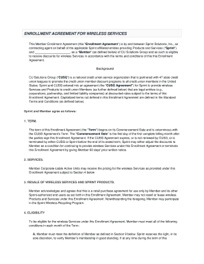 Sprint Wireless Services Enrollment Agreement