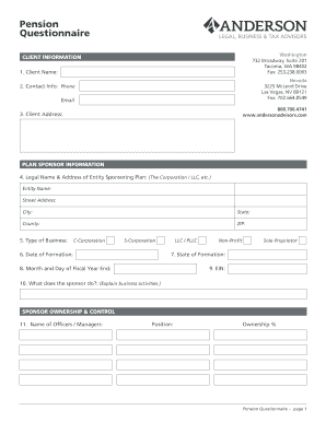 Pension Plan Questionnaire