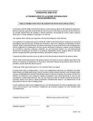 Authorization to Acquire Information from References