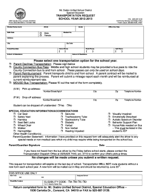 Special Education Transportation Request