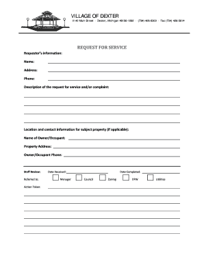 Village of Dexter Request for Service Form