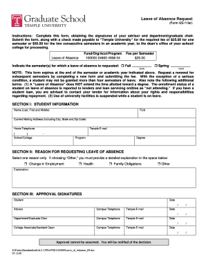 Temple University Leave of Absence Request Form