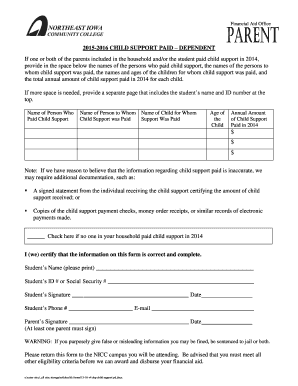 2015-2016 Child Support Paid Form
