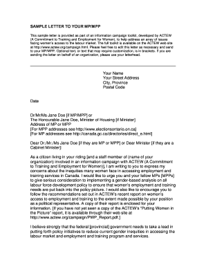 Sample Letter to MP/MPP