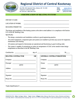 BC Heating System Certification Form