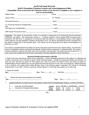 Social Work Practicum Contract and Acknowledgement of Risk