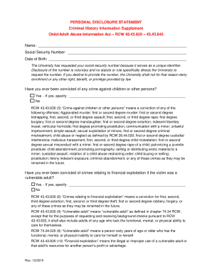 Washington State Criminal History Disclosure Form