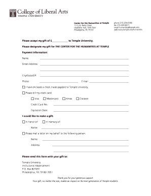 Temple University Gift Donation Form
