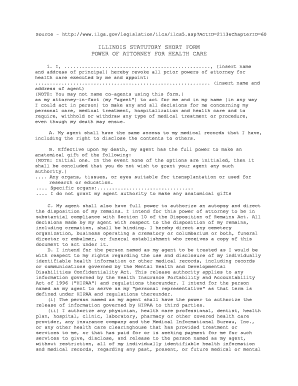 Illinois Statutory Short Form Power of Attorney for Health Care
