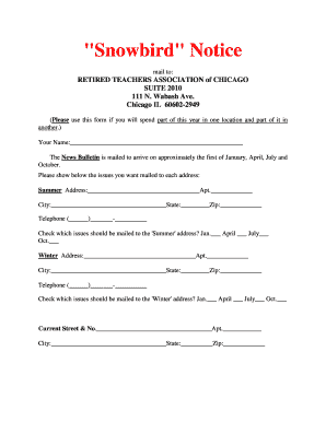 Snowbird Notice Form